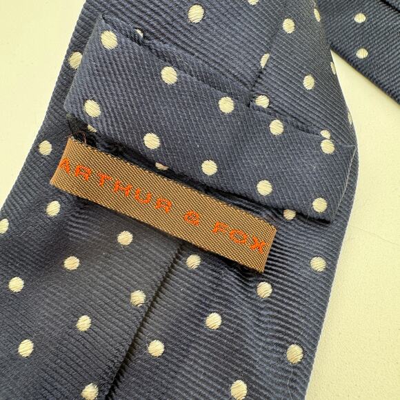 Arthur & Fox  Navy & White Polka Dot Tie Silk Italy - Picture 3 of 4